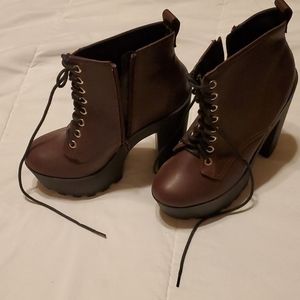 Red platform ankle boots